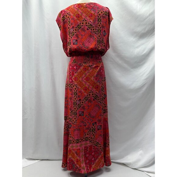 Free People Blakely Maxi Dress In Red Motif LG Side Zipper Front Slit Geometric - Picture 4 of 15